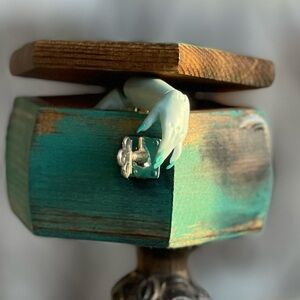 Rustic Wooden Trinket Or Jewelry Box Distressed Teal Finish & Key Lock Handmade